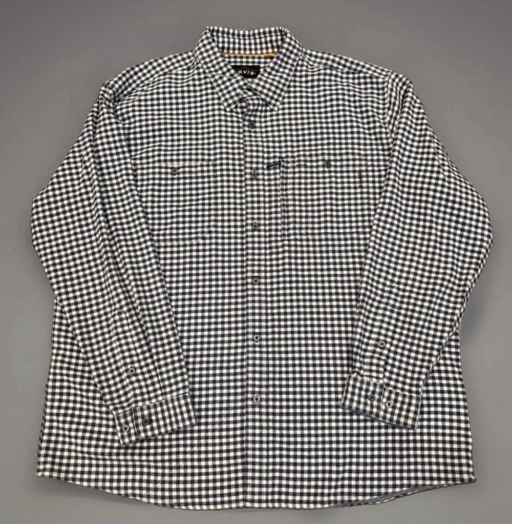 Orvis Flat Creek Tech Flannel Shirt Men's XXL Blue Gingham Plaid Stretch